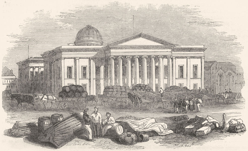 LIVERPOOL. The Custom House and Post Office 1850 old antique print picture